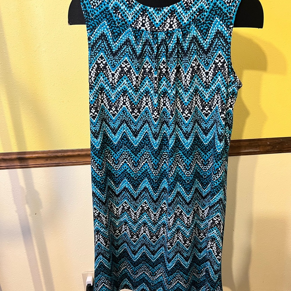 New Directions Blue and Black Sheath Midi Dress